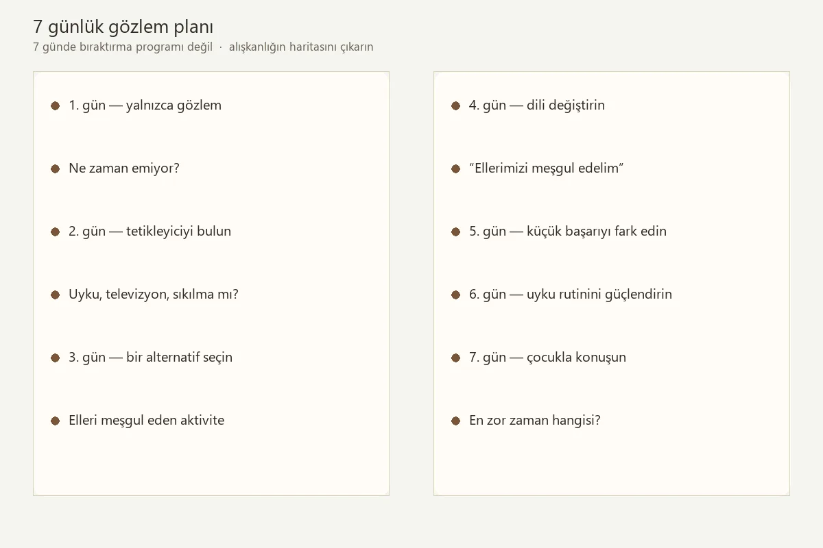 Çocuklarda parmak emme için yedi günlük gözlem ve destek planı