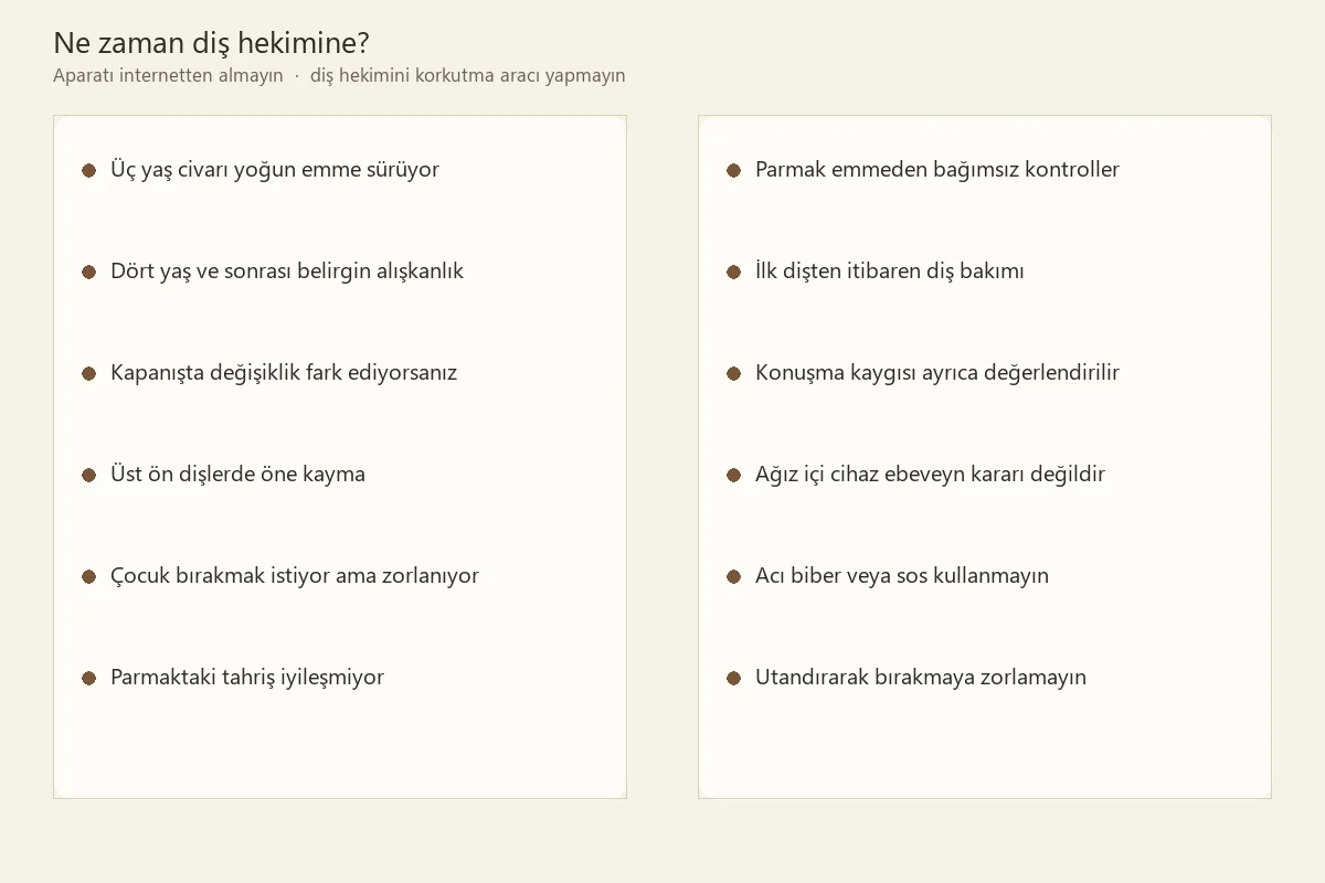 Parmak emme alışkanlığında çocuk diş hekimine danışılması gereken durumlar
