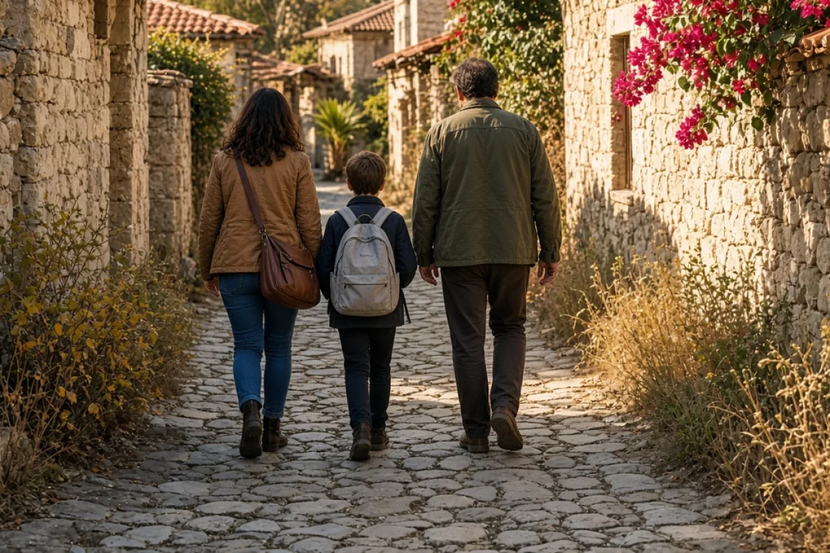 Sonbaharda Kıbrıs’ta çocuklarıyla gezen aile