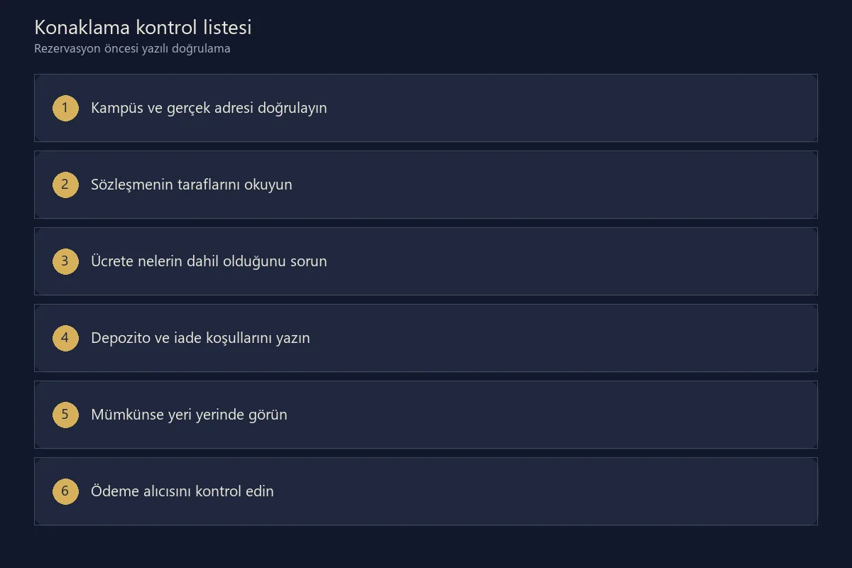 Öğrenci konaklama seçenekleri için kontrol listesi