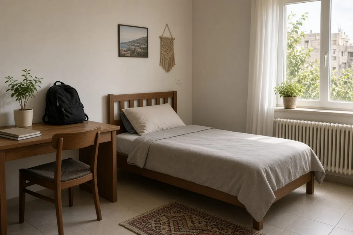 Üniversite öğrencisi için düzenlenmiş yurt odası
