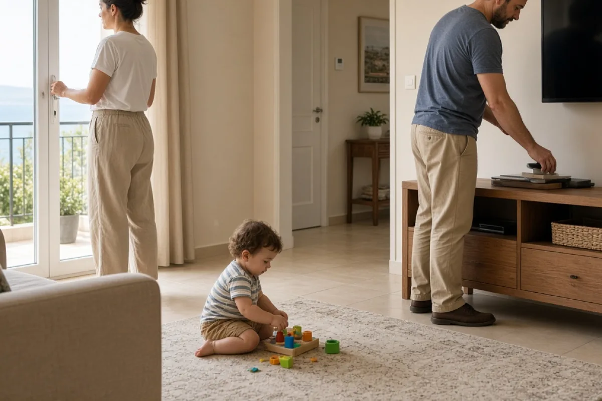 In Cyprus family with children for room room home safety check