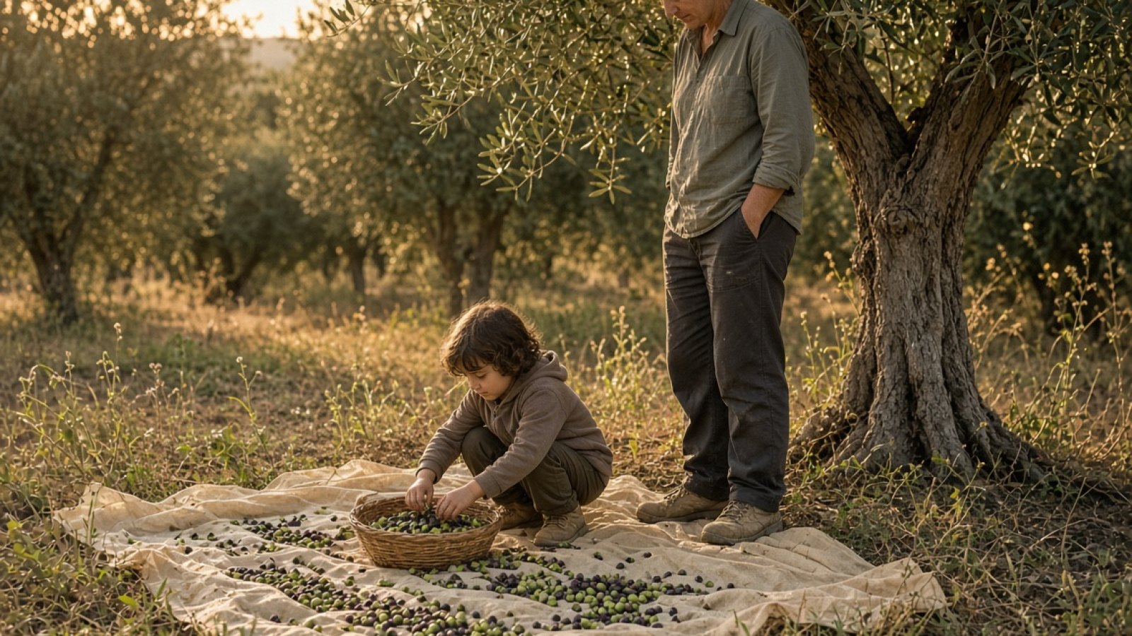 Kıbrıs’ta zeytin ağacını ve zeytin hasadını ailesiyle keşfeden çocuk