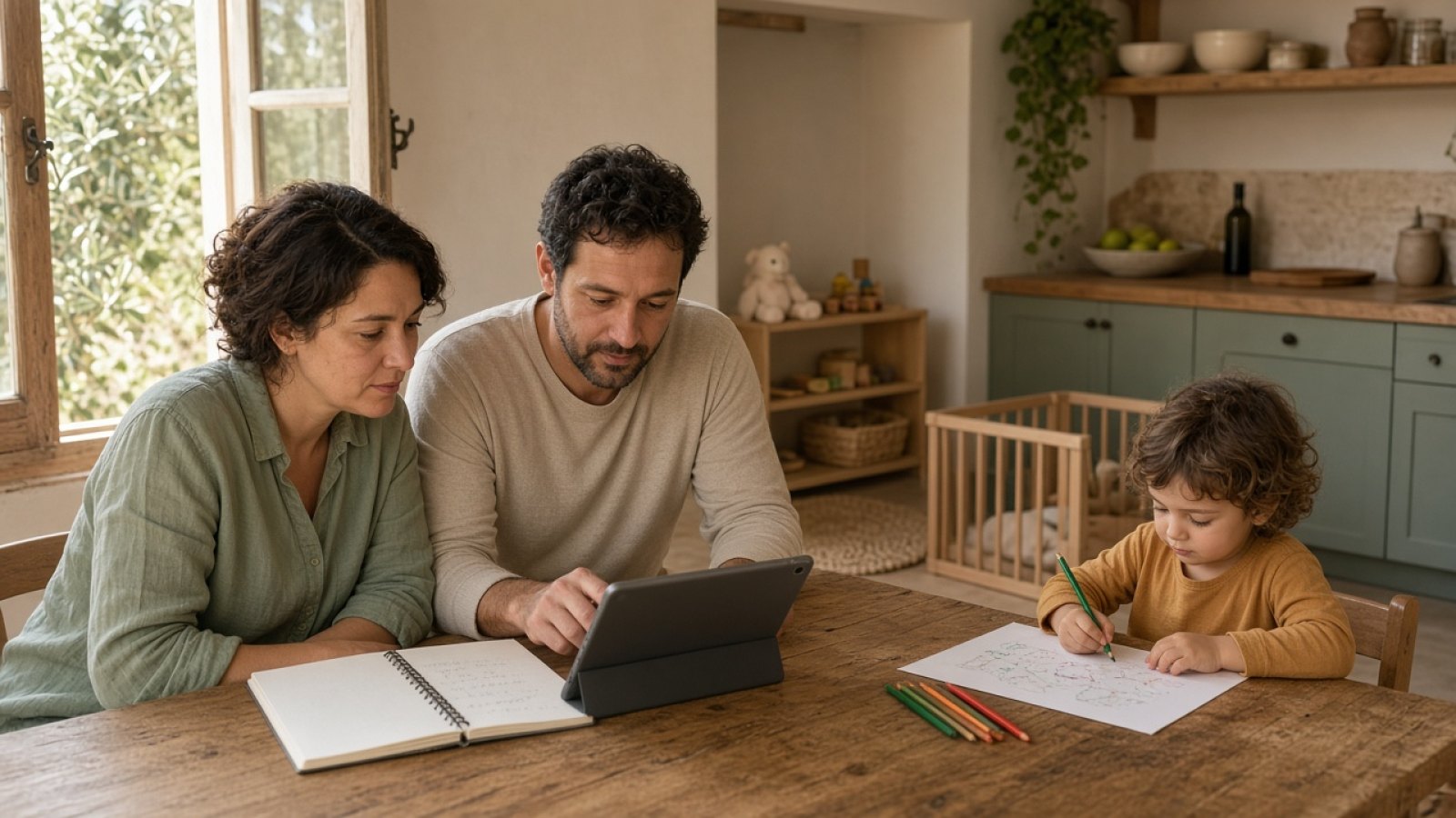 Kuzey Kıbrıs’ta evde aile bütçesini planlayan çocuklu aile