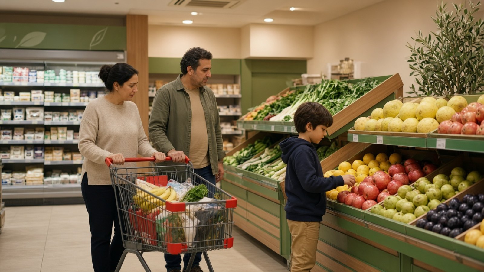Kuzey Kıbrıs’ta çocuklarıyla market alışverişi yapan aile